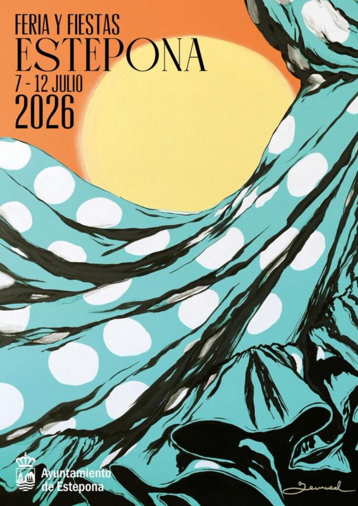 Cartel oficial Feria y Fiestas Mayores de Estepona 2026, Cuando el mar baila, de Marta Bernad