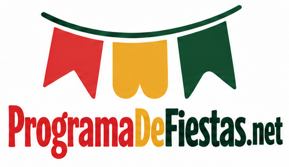 ProgramaDeFiestas.net, logotipo con tres banderines rojo, amarillo y verde