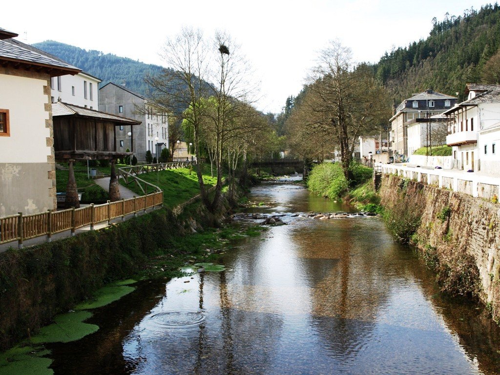 Río Navelgas a su paso por el pueblo de Navelgas, Asturias